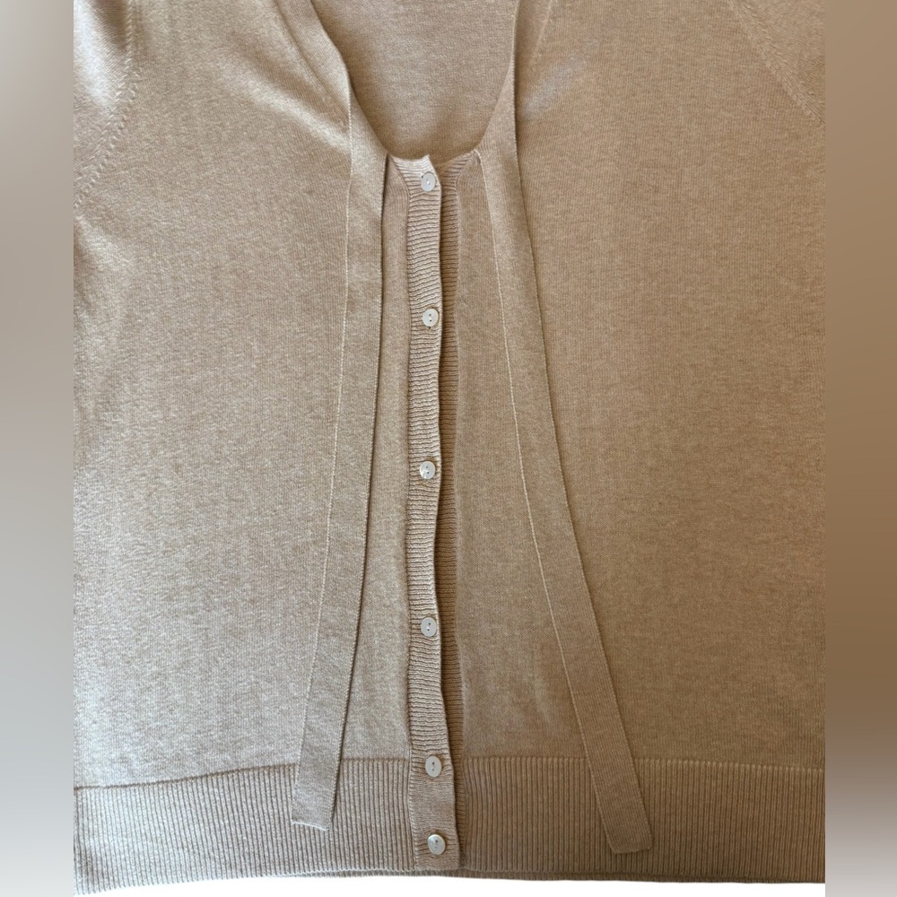 Lands' End Women's Tie-Neck Button Cardigan - Taupe - Picture 3 of 12